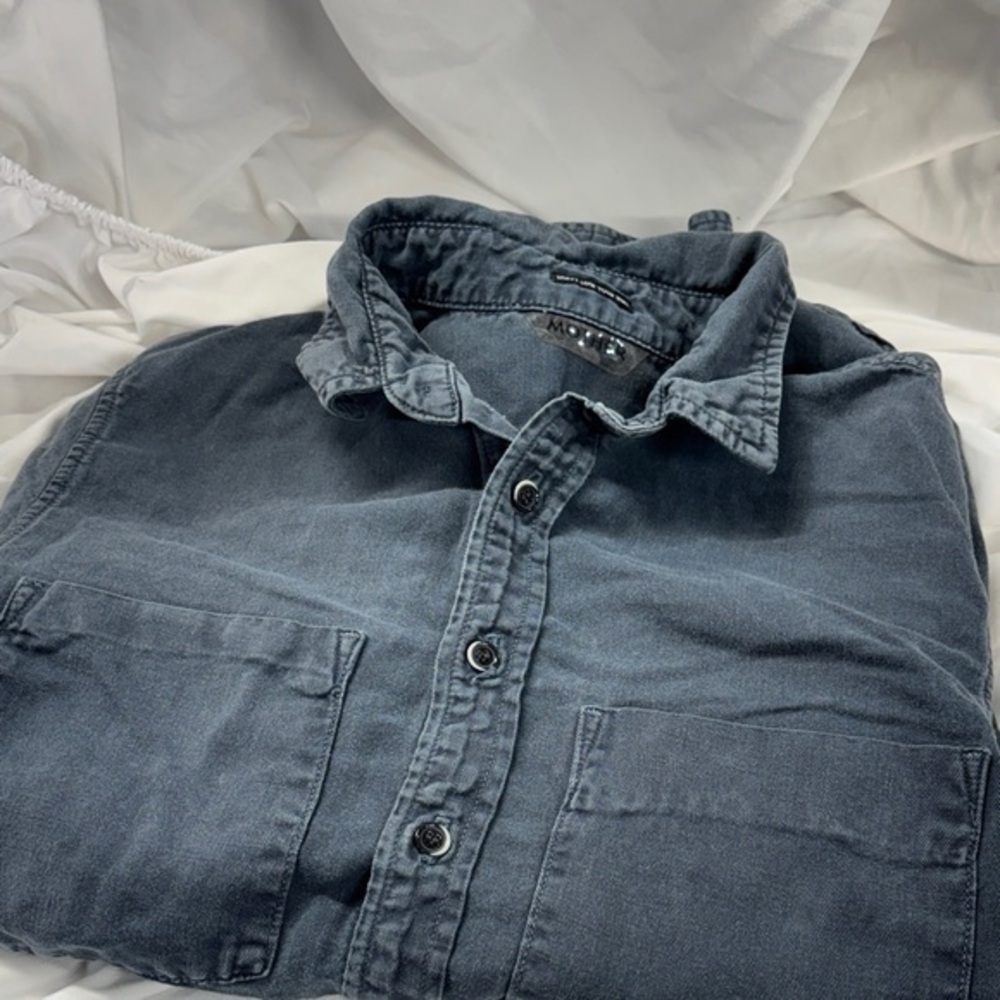 MOTHER Gray collard button down linnen blend long sleeve pocket shirt S